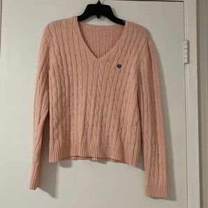 vintage coral/light pink cable knit sweater with embroidered logo